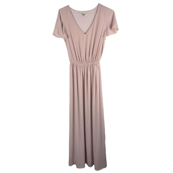 Show Me Your MuMu Michelle Flutter Sleeve Maxi Dress Chiffon Size S Pale Pink - Picture 1 of 11
